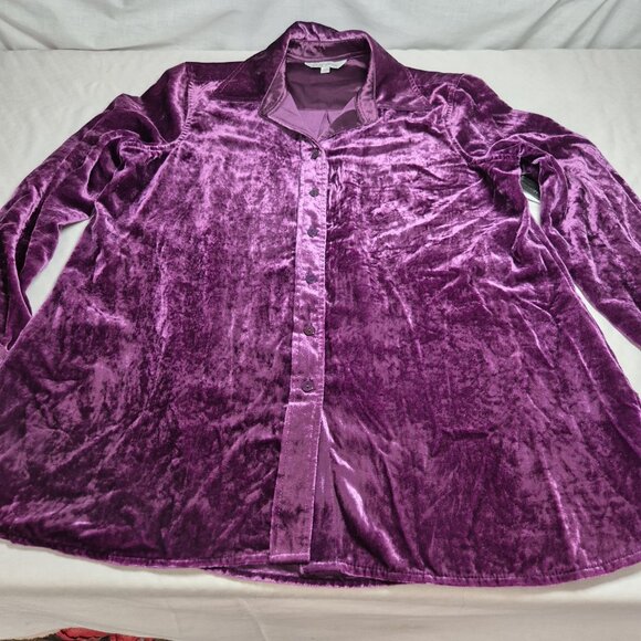 John Mark Women's Shirt Size PM Velvet Long Sleeve Button Tunic Eggplant (27) - Picture 5 of 14
